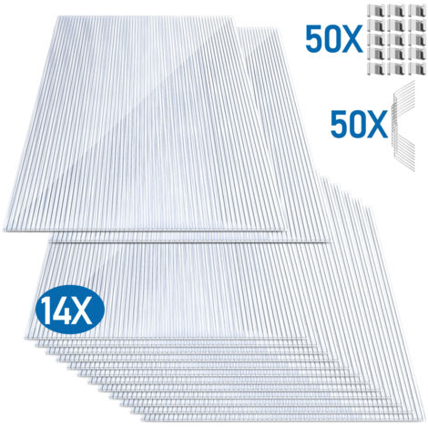Randaco Plaques polycarbonate pour serre 10,25 m² lot de 14 panneaux translucides 4 mm 121 x 60,5 cm, résistants aux UV, 100 clips inclus