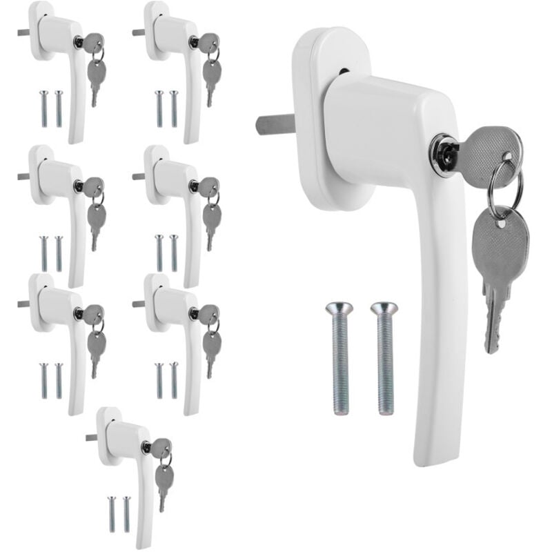 Randaco - Poignée de fenêtre Design Serrure verrouillable Bouton Balcon Poignées de fenêtre en aluminium poli blanc 8X