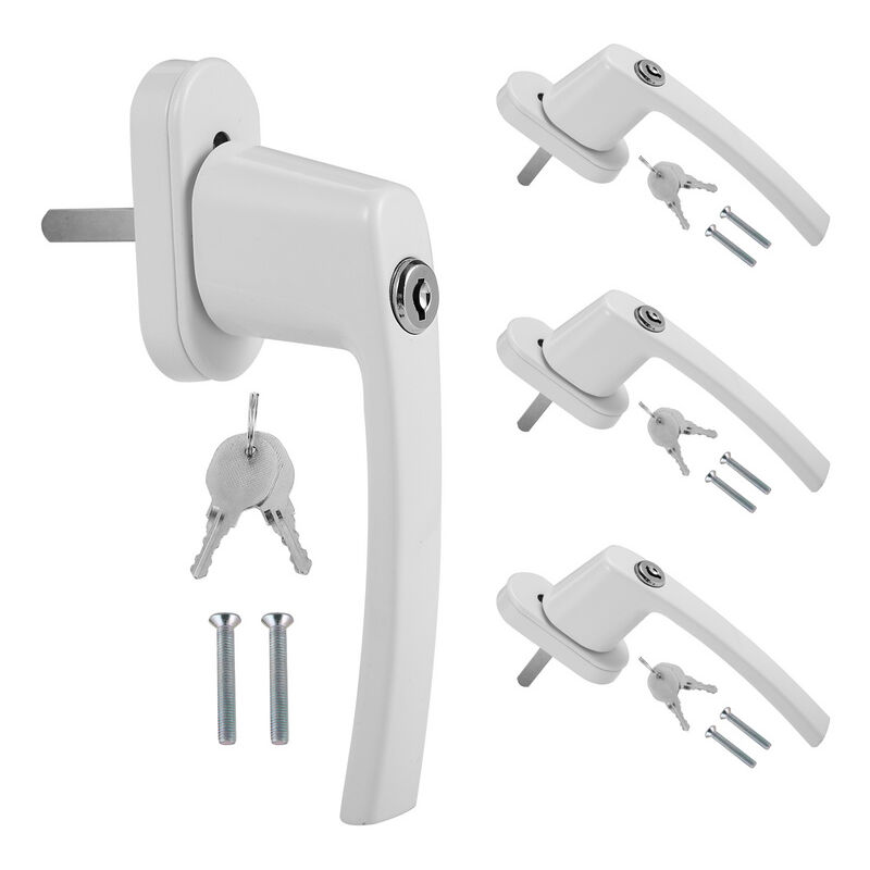Randaco - Poignée de fenêtre verrouillable serrure cylindrique clés incluses sécurité protection antivol blanc 4X