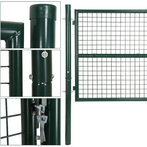 Randaco Portail de jardin en métal, porte de jardin robuste et durable, portail galvanisé, grille ondulée simple, portail de jardin vert (150 x 100 cm)