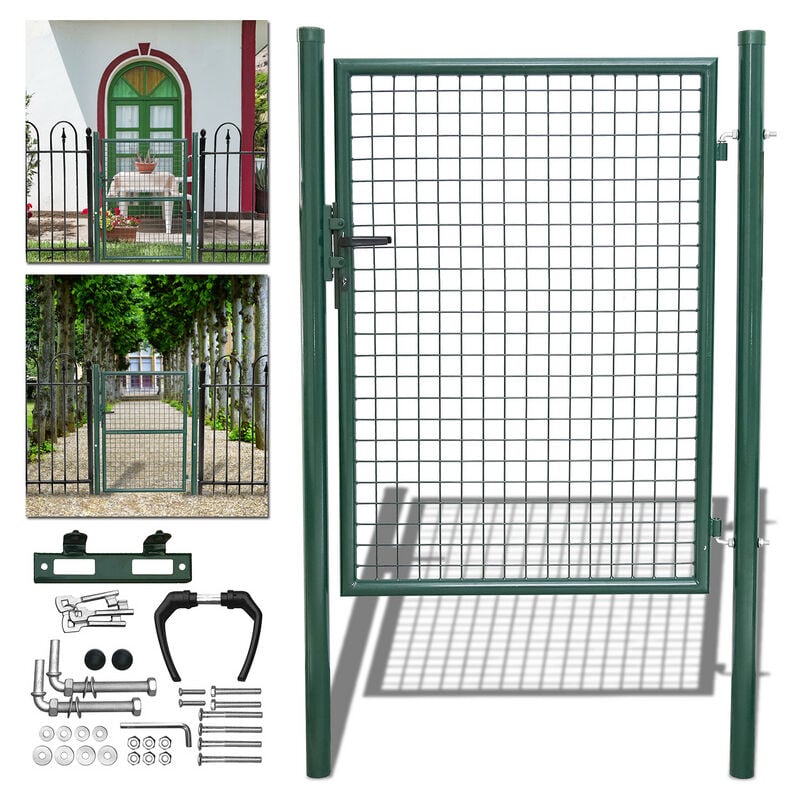 Einfeben Porte de jardin porte de clôture en métal grillage Portail de jardin Tube rond Vert 100x125cm