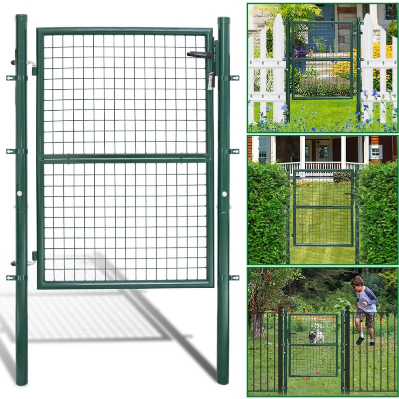 Randaco - Portail de jardin Portillon de Jardin Grillagé, en Acier Galvanisé, Clôture avec Serrure, Porte 150 x 100cm, Vert