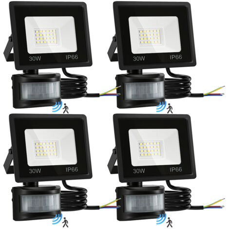 Randaco Proiettore LED da Esterno 4X30W con Sensore di Movimento – Impermeabile IP66, Faro Giardino 6000K Luce Bianca Fredda