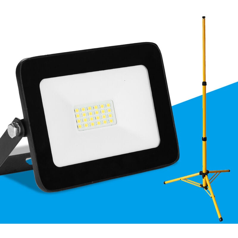 Swanew Projecteur de chantier à led 1x 20W avec trépied ajustable Projecteur extérieur Projecteur à led Blanc froid