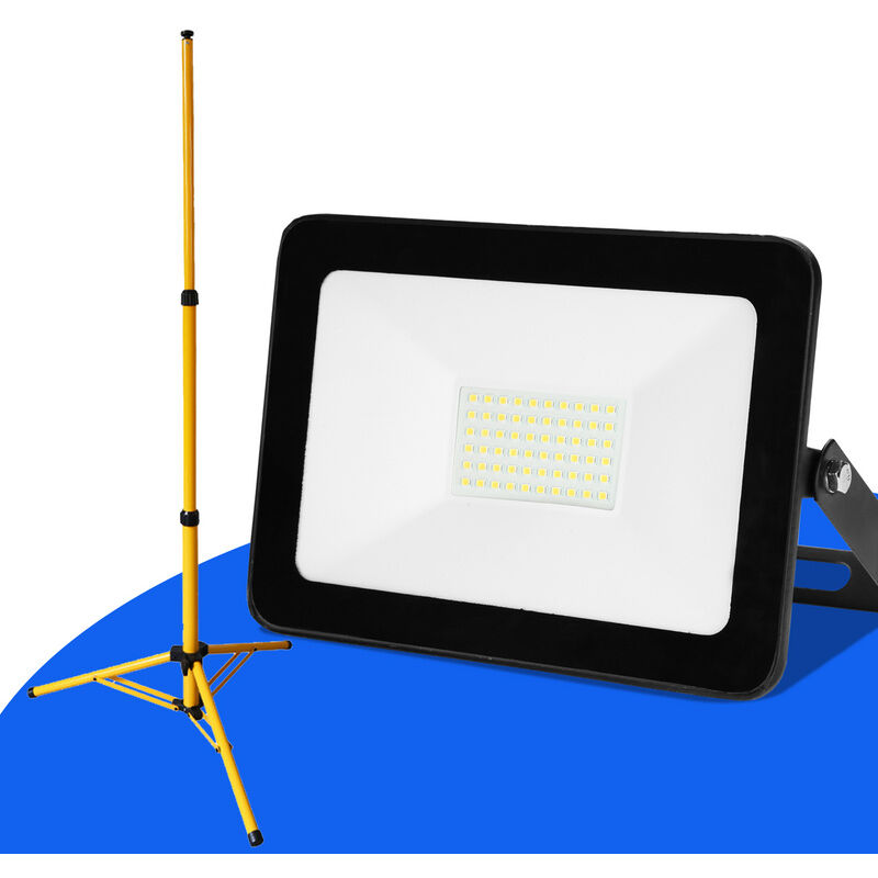Randaco - 1x 50W Projecteur de chantier à led avec trépied ajustable Projecteur extérieur Projecteur à led blanc chaud