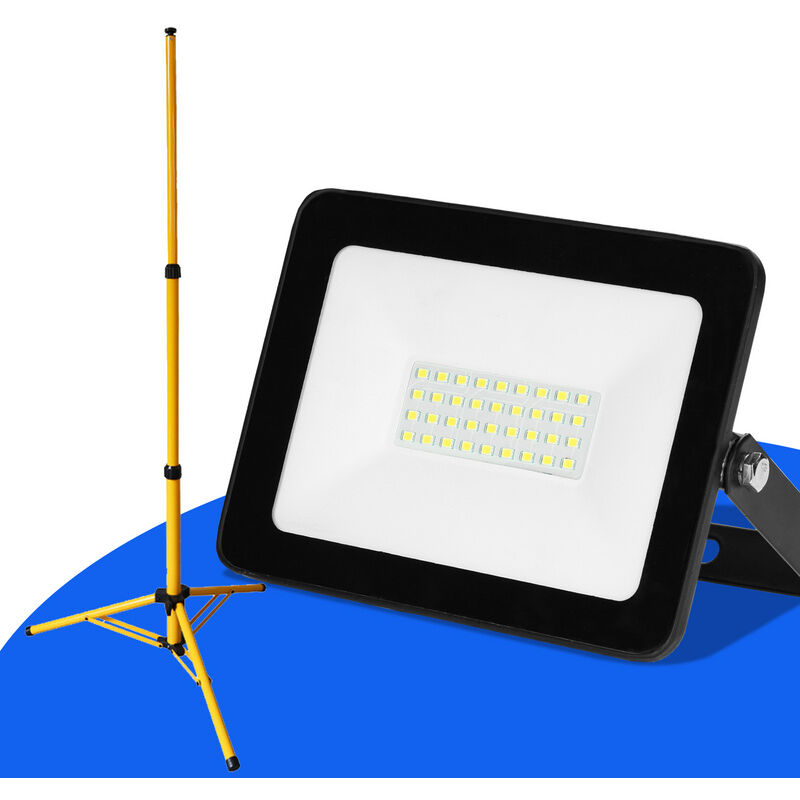 1x 30W Projecteur de chantier à led avec trépied ajustable Projecteur extérieur Projecteur à led blanc chaud - Randaco