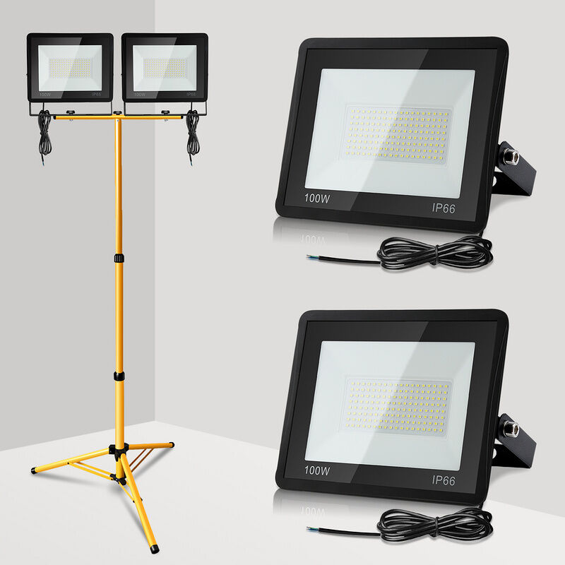Randaco Projecteur de chantier à LED 2X 100W avec trépied ajustable Projecteur extérieur Projecteur à LED Blanc froid