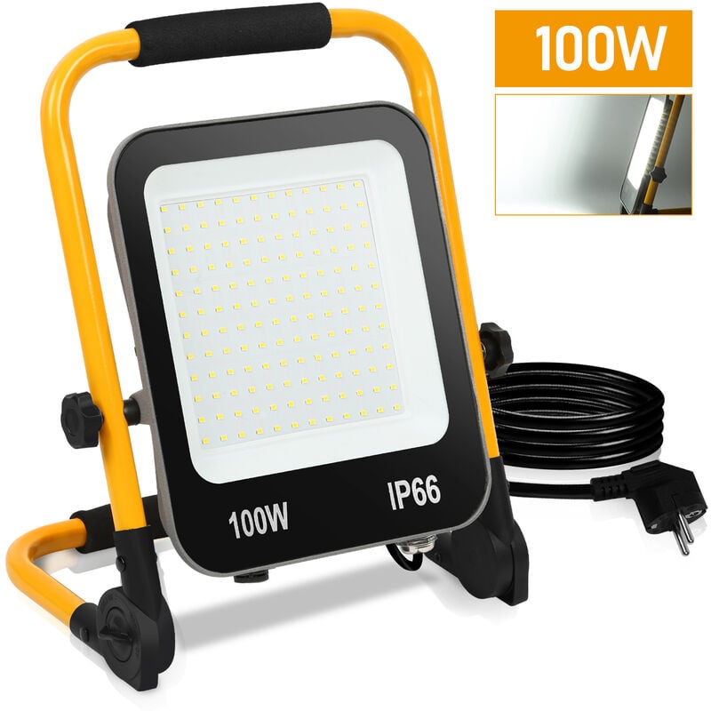 Randaco - Hengda Projecteur de chantier led Projecteur Led avec Jaune trépied Projecteur Extérieur avec prise Spot éclairage de sécurité 100W