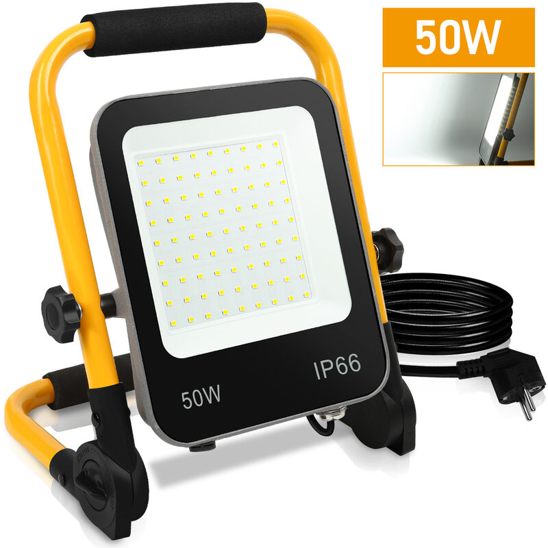 Randaco - Hengda Projecteur de chantier led Projecteur Led avec Jaune trépied Projecteur Extérieur avec prise Spot éclairage de sécurité 50W