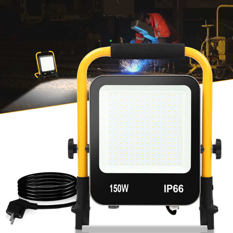 Swanew Projecteur led avec Jaune trépied 150W Projecteur Extérieur avec prise Spot éclairage de sécurité - Gris