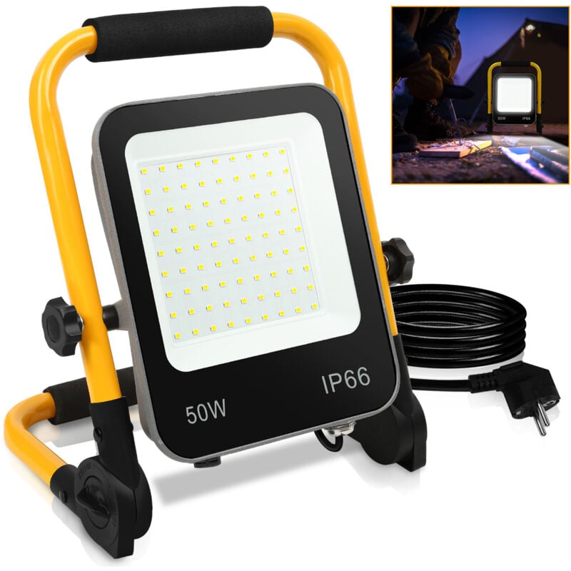Swanew Projecteur led avec Jaune trépied 50W Projecteur Extérieur avec prise Spot éclairage de sécurité - Gris