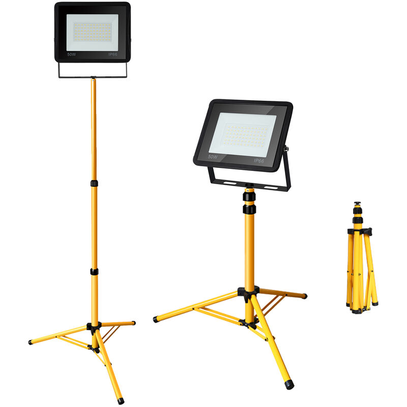 Hengda Projecteurs led à l'extérieur avec trépied Spot éclairage extérieurs étanches pour jardin garage 50W Blanc Froid