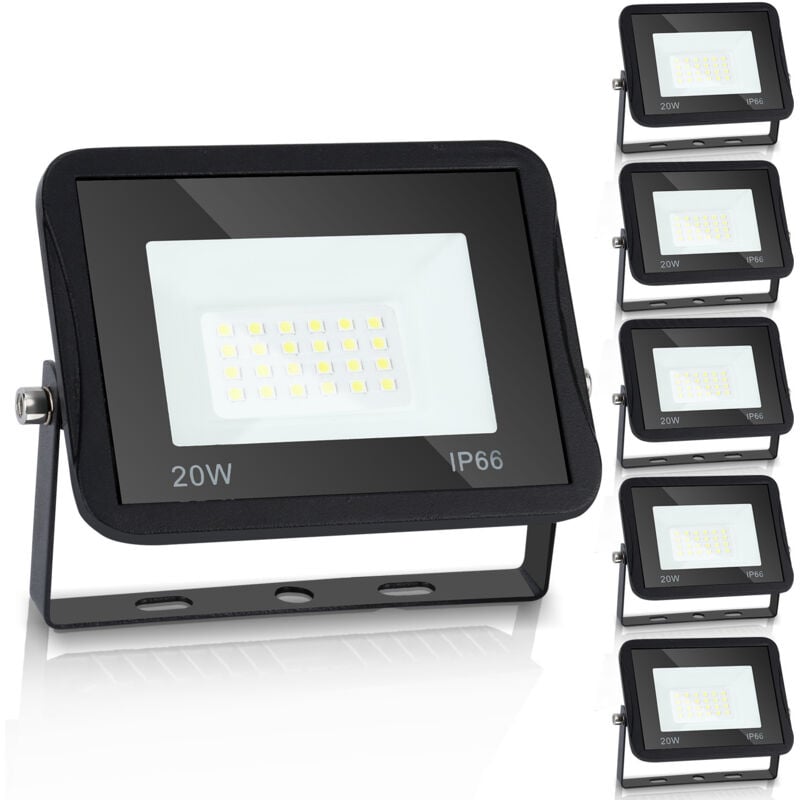 Einfeben Projecteurs led à l'extérieur Spot éclairage de sécurité extérieurs étanches IP66 pour jardin garage 5X20W blanc froid