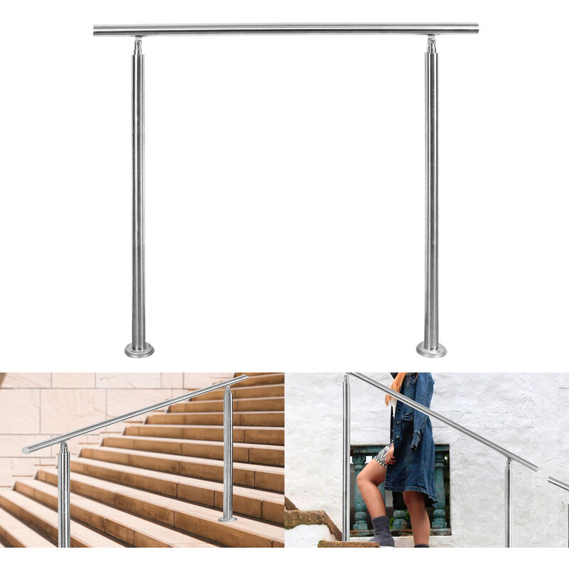 Rampe d'escalier acier inoxydable main courante balustrade Garde-corps argenté 160 cm 0 crossbars