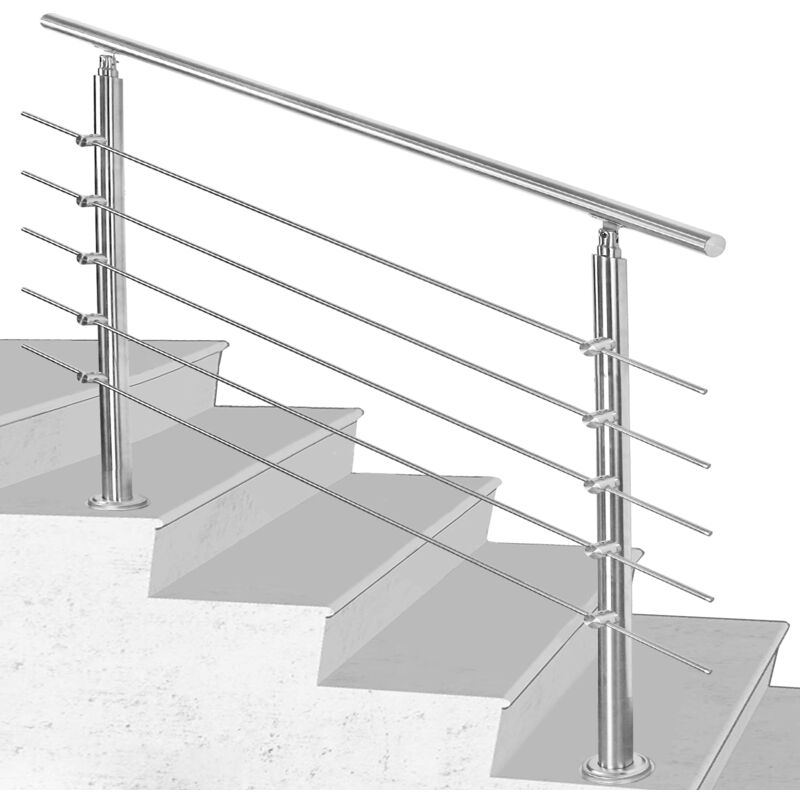 Randaco - Rampe d'escalier Acier Inoxydable,Rambarde Main pour l'intérieur et l'extérieur Balustrade pour balcon,160x4.2x106.5cm avec 5 Tringles