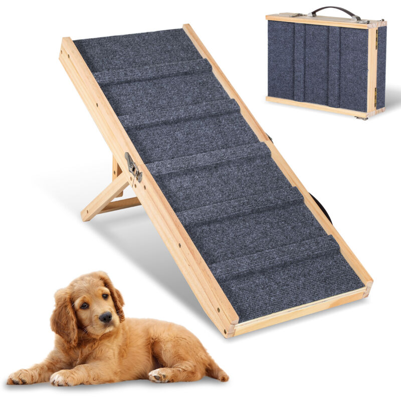 Randaco Rampe pour chien pliable en bois, Rampe pour animaux domestiques 4 niveaux Réglable de 19,5 cm à 41 cm