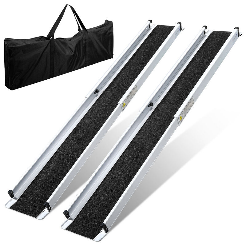 Rampe pour Fauteuil Roulant Rampe de chargement Portable 213cm Alu Surface antidérapante Rampe d'Accès Valise Capacité 300KG