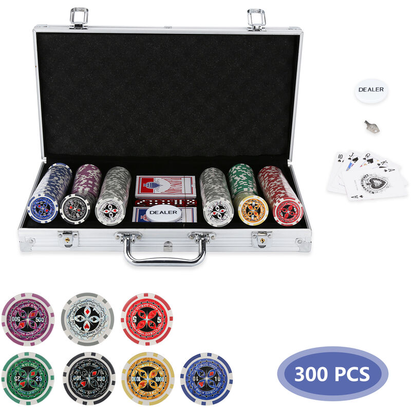 Randaco - Hengda Jetons de poker Boîtier en aluminium de 300 jetons Ensemble de poker Coffret de poker Plateau de table Tapis de jeu