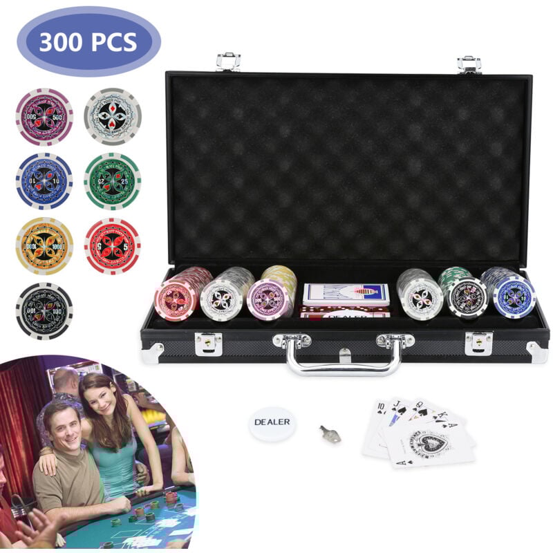 Randaco - swanew Jetons de poker Boîte métallique en plastique 300 jetons Marque Mallette de poker Set de poker