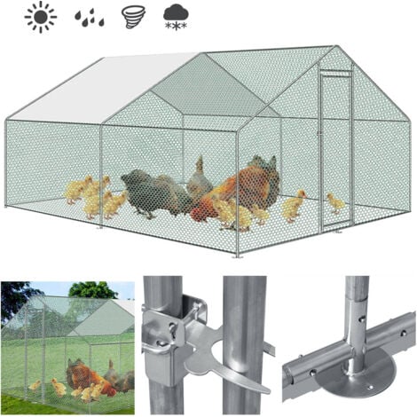 Randaco Recinzione esterna della casa del pollo con serratura in acciaio zincato 3x4x2m casa del pollo all'aperto per piccoli animali