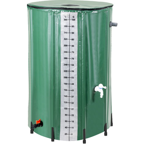 Randaco Récupérateur d'eau de pluie pliable 380 L, Cuve Eau Jardin - ⌀ 70 x 98 cm - Vert