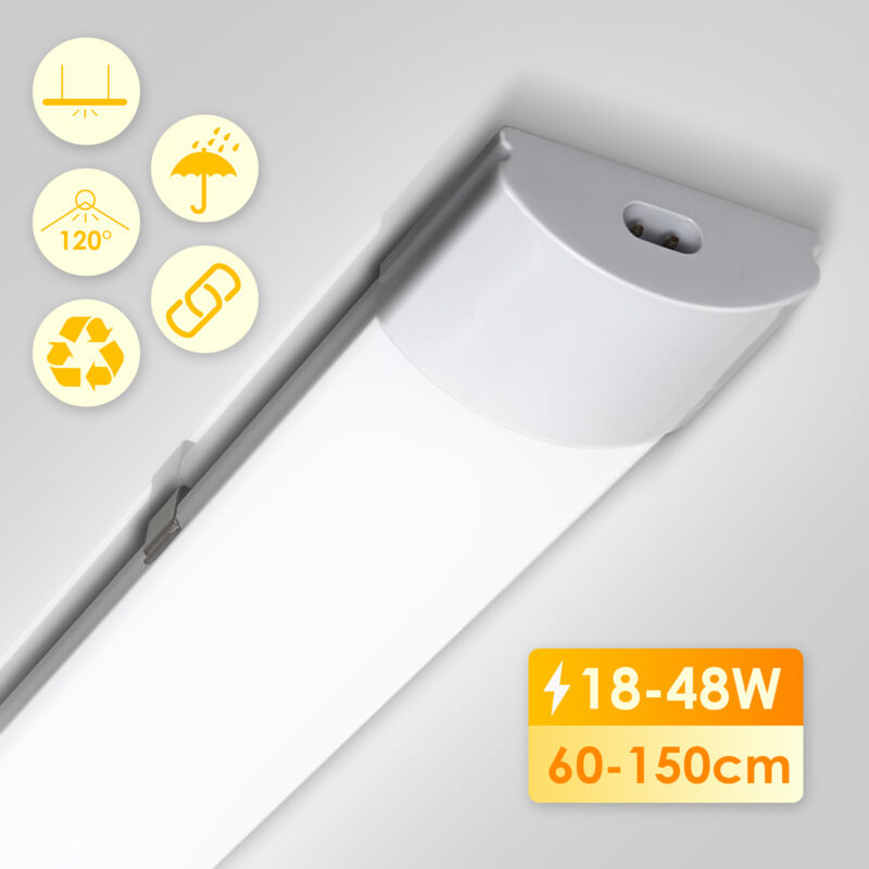 Réglette led étanche tubes led interconnectable traversante Blanc Neutre IP65 Plafonnier led pour locaux pièces humides 150cm 48W - Randaco