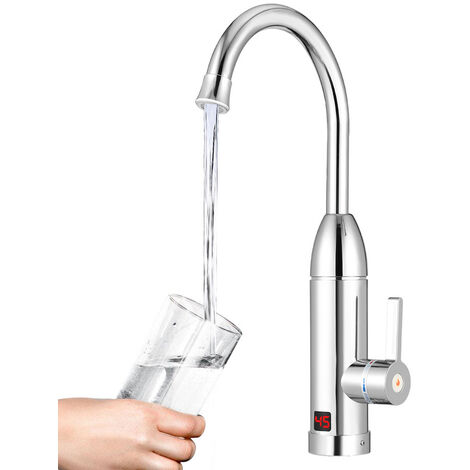 Randaco Robinet Chauffe eau Instantané Electrique 3kW pour un Lave-mains, Vaisselle Mais Pas pour une Douche Bien Chaude - Argent