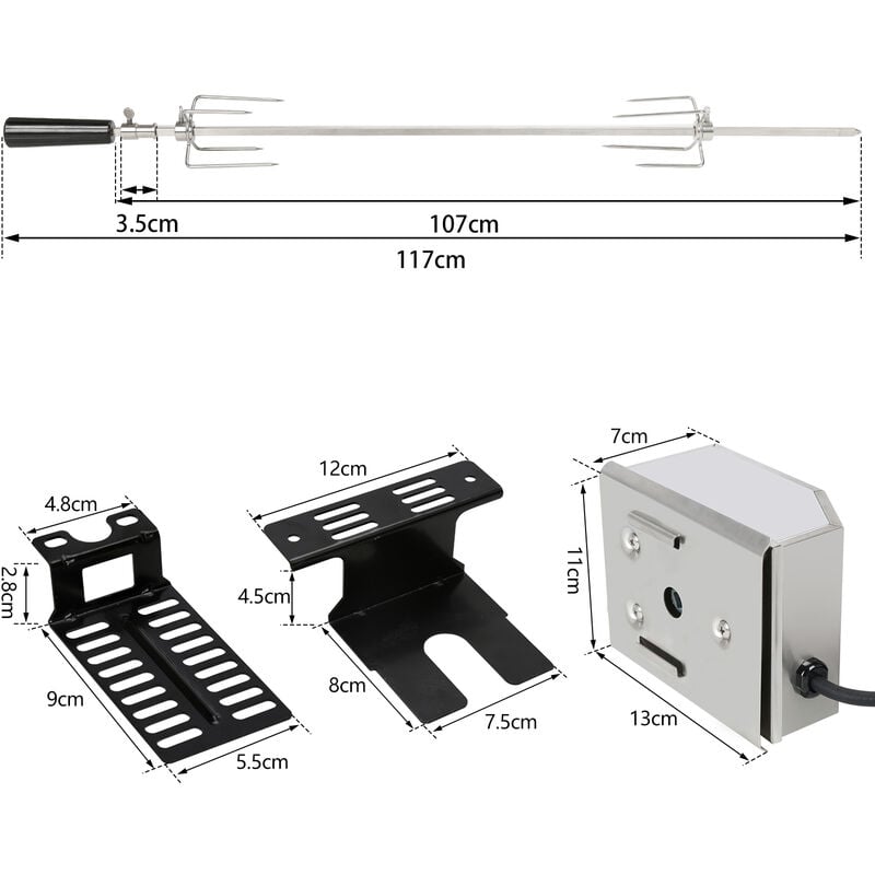 Randaco - Hengda Rôtissoire pour Barbecue Set de Brochettes à Griller universelle électrique 220V - 240V avec 2 aiguilles à Viande et Moteur. 107cm