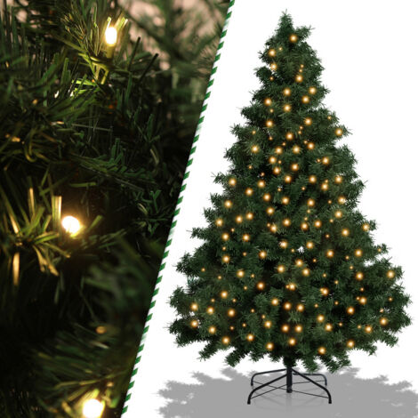 Randaco Sapin de Noël Aiguilles de Pin de Noël avec support extérieur flocage 210cm avec LED blanc chaud