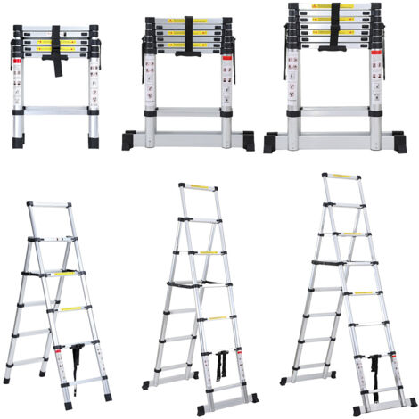 Randaco Scala telescopica articolata 1,4 +1,7m, 4x5 gradini professionale multifunzione pieghevole
