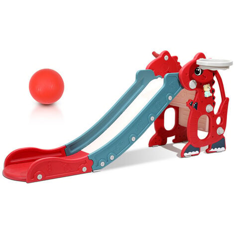 Randaco Scivolo per bambini 4 in 1 Parco giochi pieghevole con canestro da  basket Anello di lancio Apprendimento dell'inglese verde