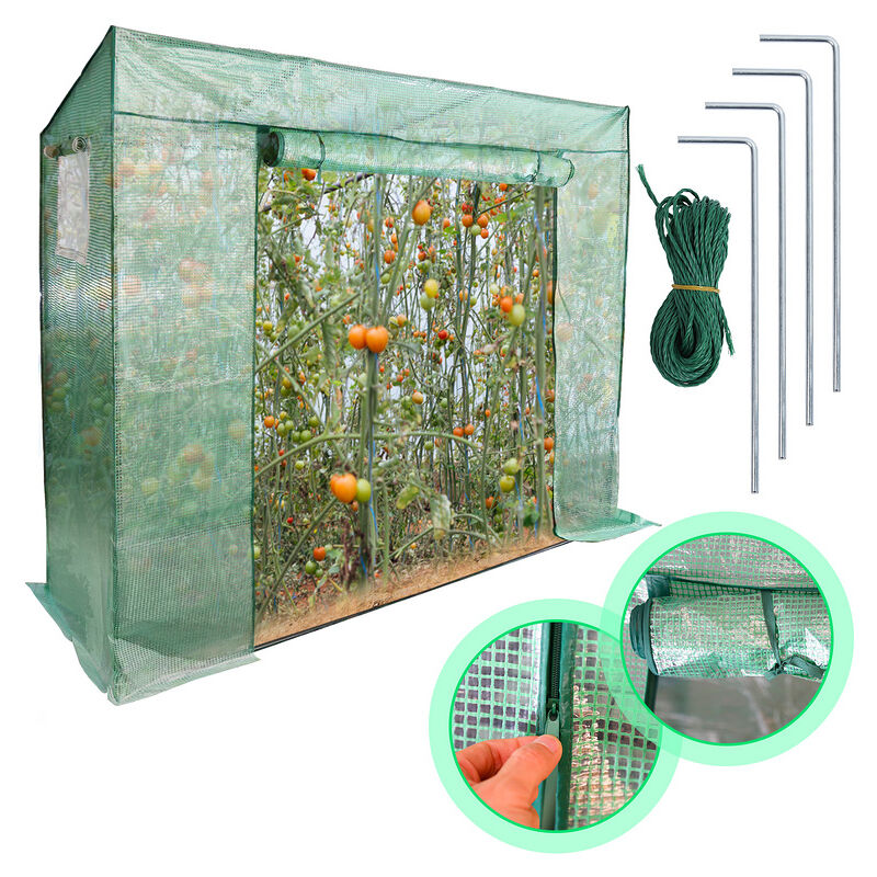 Swanew serre de jardin - serre de balcon - Abri de Jardin avec Bâche Souple - 200 x 80 x 170 cm, couverture Vert translucide