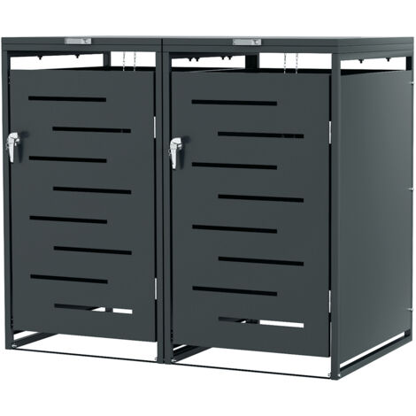 Randaco Set 2 armadi copri bidone rifiuti acciaio inox per bidoni 120L e 240L, mobile da giardino resistente alle intemperie