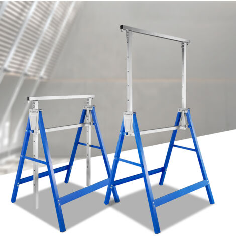 Randaco Set di 2 cavalletti da ponteggio, altezza regolabile 80-130cm, fino a 200kg, blu, antiscivolo, cavalletti pieghevoli