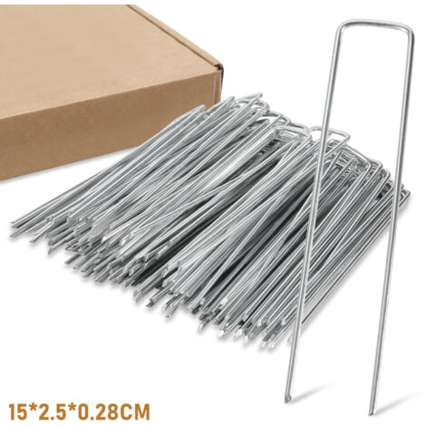 Randaco Set di 300 picchetti in acciaio zincato 150x25 mm per ancoraggio al suolo di teli e reti da giardinaggio a U angolari