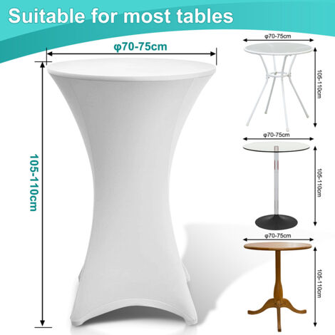 Randaco Set di 5 copritavoli elasticizzati bianchi – Copritavolo elastico per tavoli da bistrot Ø 70–75 × 110 cm con 4 linguette per i piedi