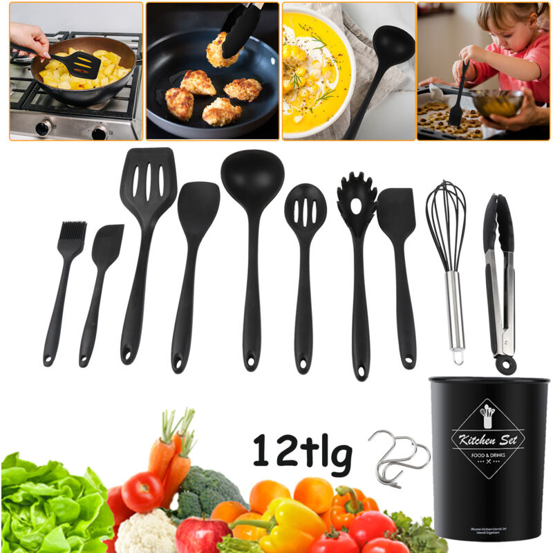 Randaco - einfeben Set d'ustensiles de cuisine 12 pièces, sûr et non toxique, en silicone de haute qualité, résistant à la chaleur, pour la cuisine