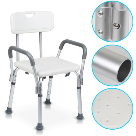 Randaco Sgabello da doccia sedia da doccia sgabello da bagno antiscivolo fino a 136 kg con braccioli con schienale in alluminio 6 regolabile