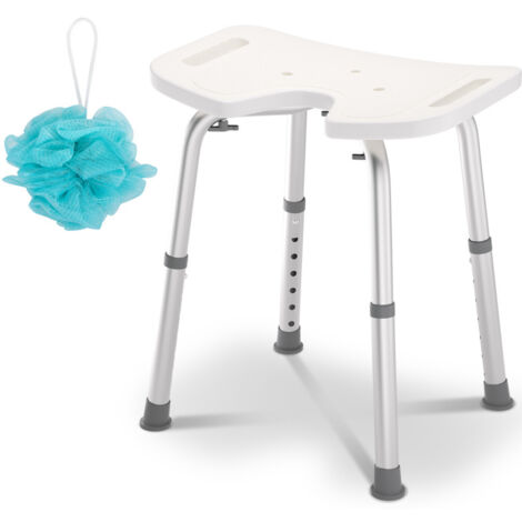 Randaco Sgabello da doccia, Sgabello da bagno, Sedile da doccia regolabile in altezza Sgabello da doccia ergonomico piedini antiscivolo max. 136 Kg alluminio HDPE bianco