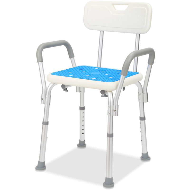Randaco Siège de douche avec dossier Tabouret de douche Chaise de douche Tabouret de bain Réglable en hauteur Tabouret de salle de bain Aide à la