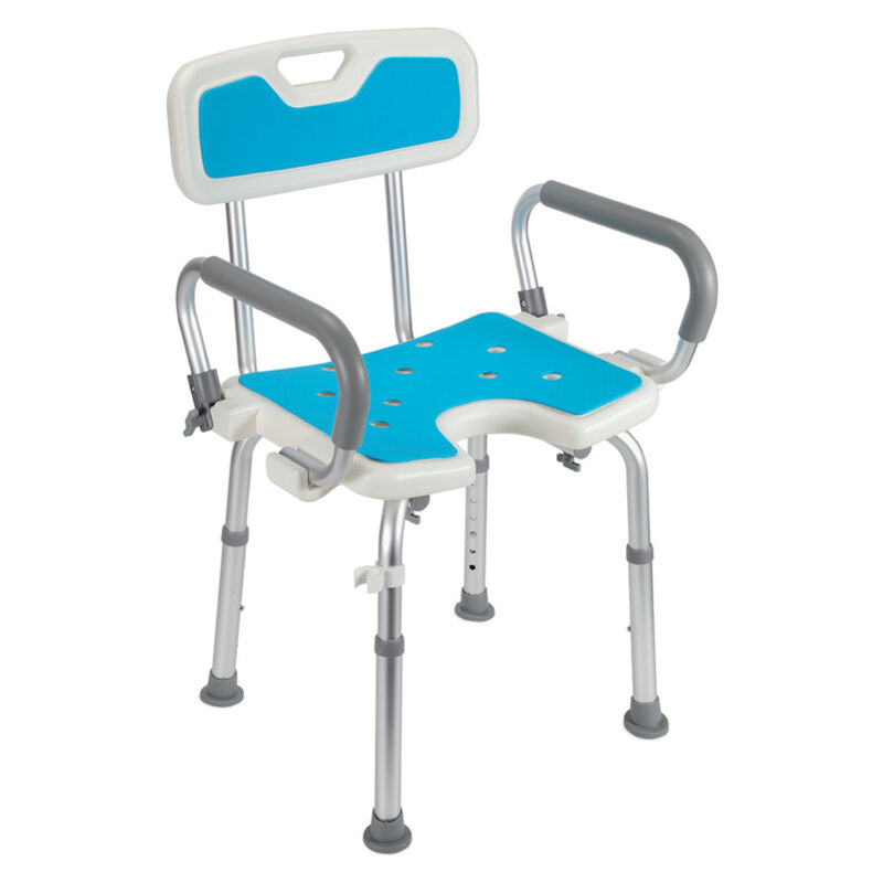 Siège de douche réglable en hauteur tabouret de douche antidérapants charge max.136 Kg alu hdpe blanc Bleu Accoudoir réversible - Randaco