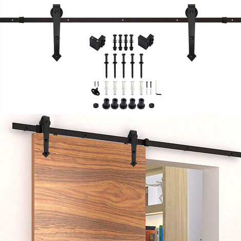 Randaco Sistema di porte scorrevoli Set di accessori per binari a pavimento in legno Binario per porte a rulli in vetro 150kg Pfeil 183cm - Nero