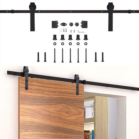 Randaco Sistema di porte scorrevoli Set di accessori per binari a pavimento in legno Binario per porte a rulli in vetro 150kg Pfeil 200cm - Nero