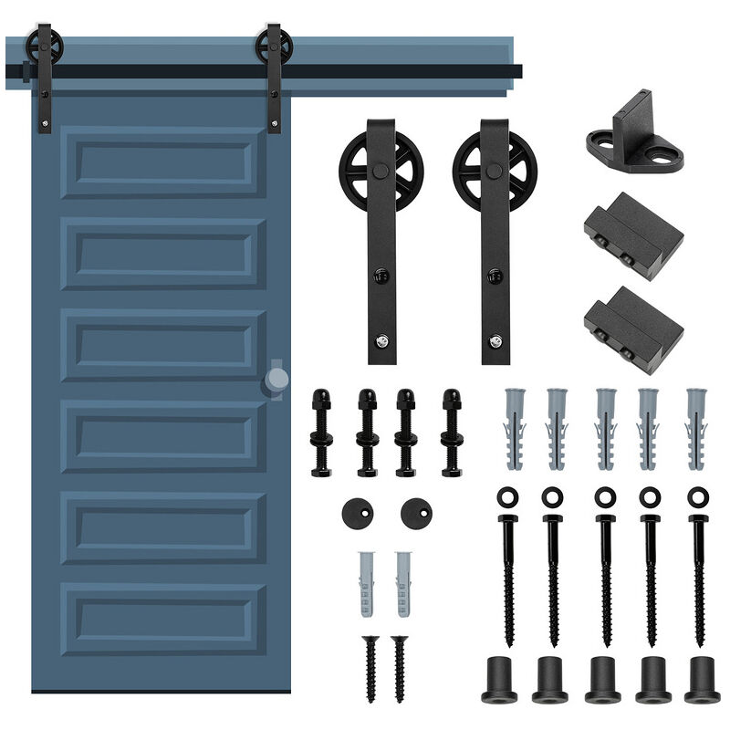 Image of Randaco - Sistema di porte scorrevoli Sistema di porte scorrevoli Ferramenta per porte Guida per porte Maniglia per porte in legno-Riesenrad-183cm