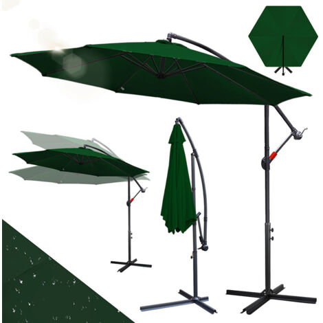 Randaco Sonnenschirm 3m Grün Gartenschirm mit Kurbel, UV 50+ Schutz vor Sonne, kippbar, stabiler Eisenrahmen, inkl. Kreuzfuß, ideal für Garten Terrasse Balkon