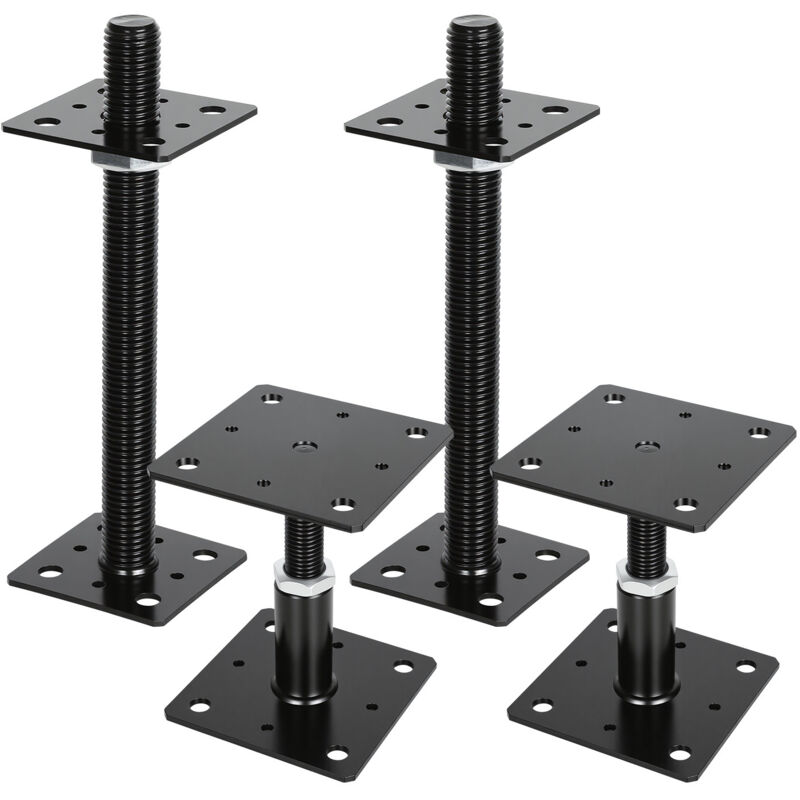 Randaco Soporte de poste regulable en altura para terraza, pérgola y valla 90-150 mm Negro 2 unidades