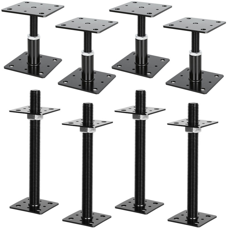 Randaco Soporte de poste regulable en altura para terraza, pérgola y valla 90-150 mm Negro 4 unidades
