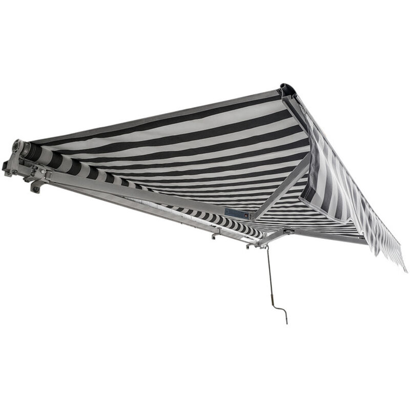 Hengda Store Banne Manuel Store extérieur Auvent Balcon Articulé Protection Solaire Anti-UV Terrasse Jardin Gris Blanc 350 x 300 cm