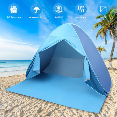 Randaco Strandmuschel UV 50+ Strandzelt Explorer Wurfzelt Tragbar mit Schließvorhang - blau