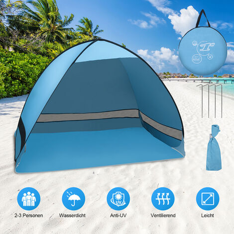 Randaco Strandmuschel Wurfzelt Automatikzelt UV 50+ Strandzelt Campingzelt Tent blau - blau